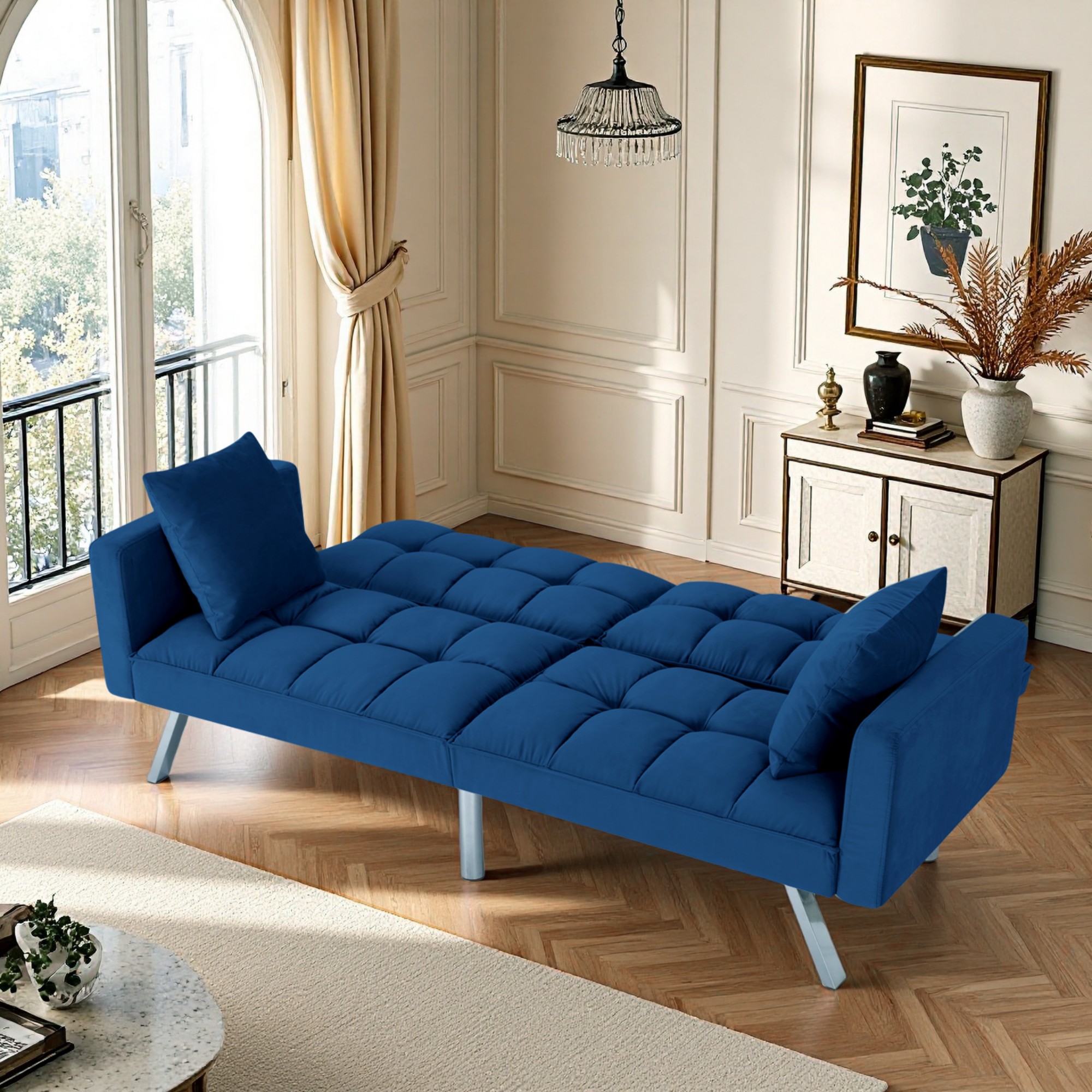Gewnee Convertible Futon Sofa Bed, 74" Comfy Loveseat Sleeper Sofa, Comfy Velvet Twin Size Futon Couch Bed for Small Space Bedroom Dorm Office