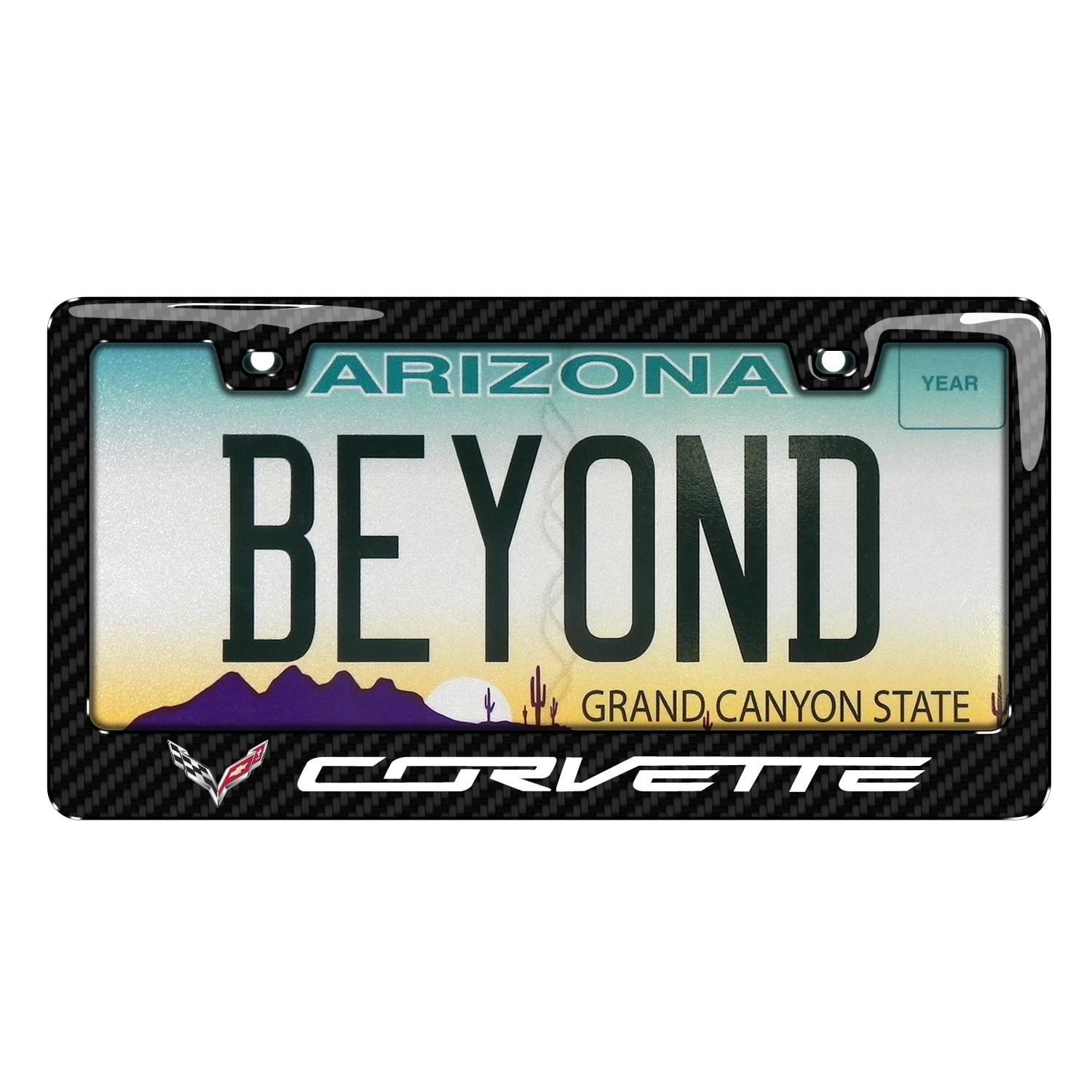 Chevrolet Corvette C7 in 3D on Real Carbon Fiber ABS Plastic License Plate Frame