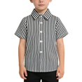 thumbnail image 3 of CPNG Toddler & Kids' Short-Sleeve Button-Down Shirt - Classic Black & White Vertical Stripes, Soft Breathable Fabric, Casual Daily Wear, 3 of 5
