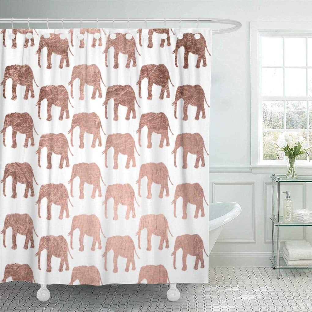 SUTTOM Sacred Modern Rose Gold Elephants Pattern Silhouette Faux Shower