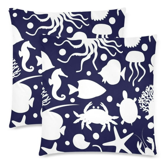 YUSDECOR Funny Sea Animals Pillowcase Pillow Protector Cushion Cover 18x18 inch,Set of 2