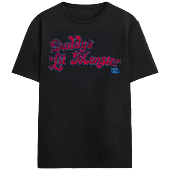 Suicide Squad Daddy's Lil Monster Pink Lettering Adult Black Crew Neck Short Sleeve T-shirt-Medium