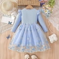 thumbnail image 6 of Girls Floral Embroidered Tulle Dress Long Sleeve Princess Party Dress Blue for Kids Kids,Size 4-5 T, 6 of 6