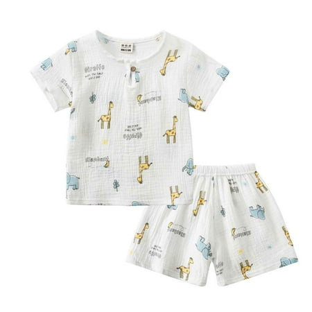 

CHEEREAM 100% Cotton Crinkle Gauze Pajamas for Toddler Boys Girls Unisex Baby Summer Henley 2 Piece Outfit 9M-7T
