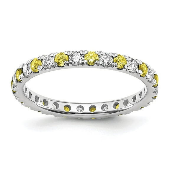 Auriga Fine Jewelry 14K White Gold Lab Grown Diamond VS/SI GH & Cr Yellow Sapphire Eternity Band for Women Size 4.5