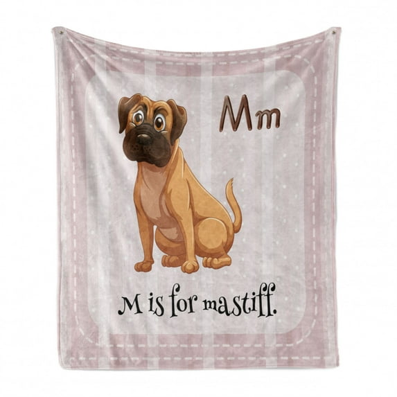 Dog Lover Soft Flannel Fleece Throw Blanket, M Is for Mastiff Typography Illustraiton, Cozy Plush for Indoor and Outdoor Use, 50" x 60", Pale Rose Pale Brown, by Ambesonne