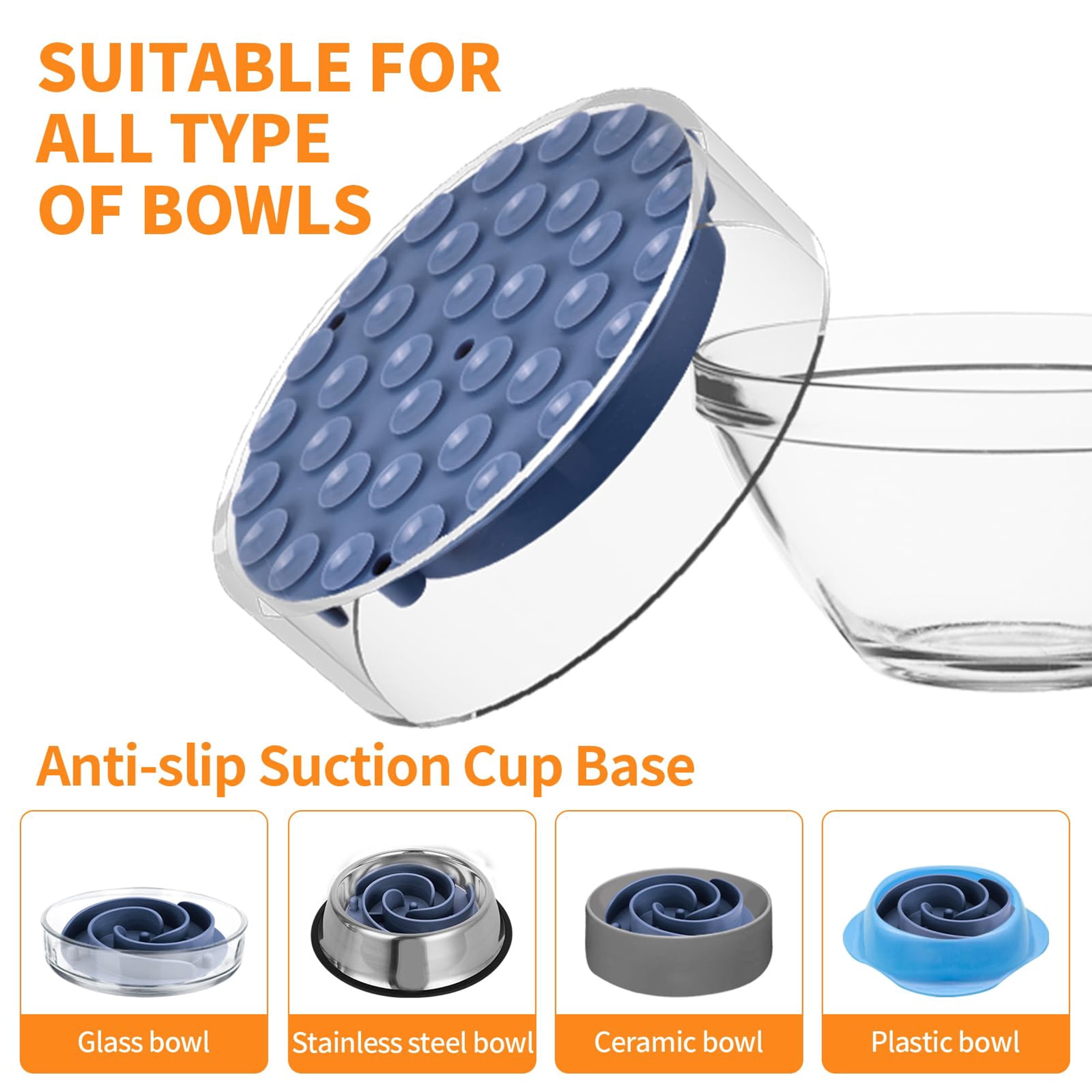 Slow Feeder Dog Bowl Insert, Soft Silicone Slow Eating Feeder with Strong Suction Cups, Fits Basic and Eleated Bowls for Small Medium Large Dogs, Promotes Digestion and Mental Stimulation, Dark Blue