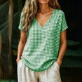 thumbnail image 2 of Admvng Womens Gingham Plaid V Neck Tunic Tops Short Sleeve Casual Checkered Tees, 2 of 7