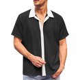 thumbnail image 2 of BUWTTED Men's Shirts Color Lapel Button Down Short Sleeve Loose Fit Color Block Summer Casual Business Beach Black Shirt L, 2 of 6
