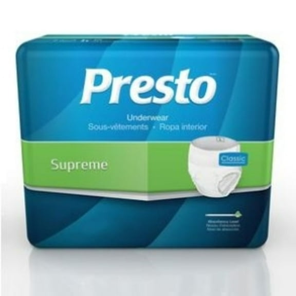 Presto Maximum Absorbency Underwear Large 44" to 58" Waist White Pack of 18
