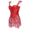 thumbnail image 3 of VASLANDA Faux Leather Steampunk Corset Dress Sexy Hollow Lace Bustier Skirt Overbust Shoulder Straps Cincher Lingerie, 3 of 6