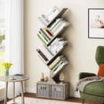 thumbnail image 2 of 6-Tier Wooden Tree Bookshelf with Storage Cabinet - Tall Narrow Bookcase for Living Room Display & Organization, 2 of 9