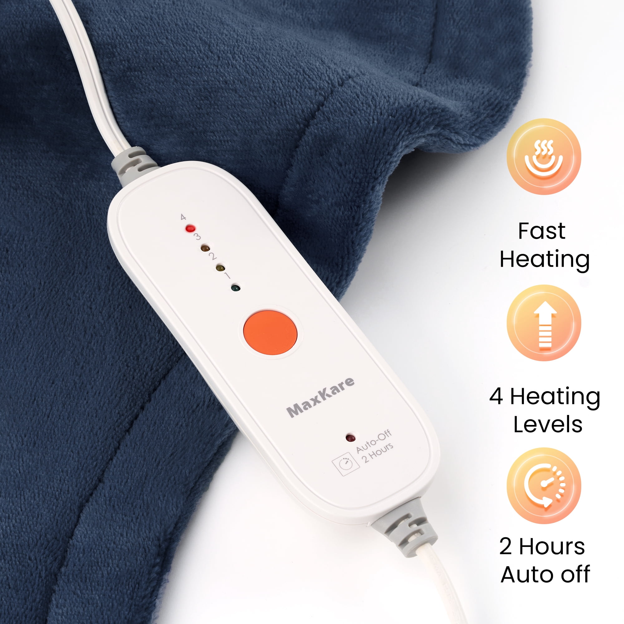 MaxKare Ultra Soft Heating Pad with 4 Heat Settings & Auto Shut-off for Full Body Stress Relief, 24"x33", - Navy Blue