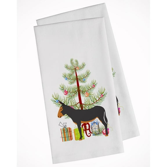 Carolines Treasures BB9222WTKT Catalan Donkey Christmas White Kitchen Towel Set of 2 Dish Towels Teal 19 X 25"