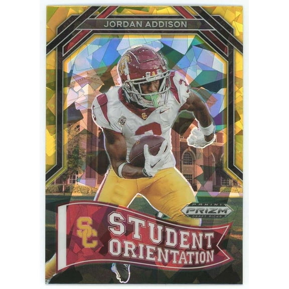 NFL 2023 Panini Prizm Draft Picks Gold Ice Prizm Jordan Addison SO-10 (Rookie, Student Orientation)