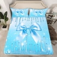 thumbnail image 2 of Feelyou Cartoon Blue Ribbon Queen Sheet Sets for Kid, Glitter Dreamy Stars Flat Sheet, Modern Fashion Bow-tie Queen Fitted Sheet, Lightweight Room Decor, 4pcs, 2 of 7