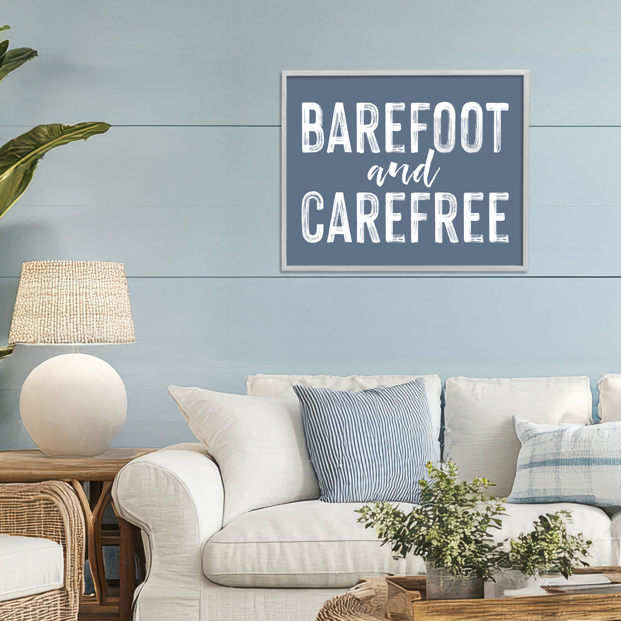 Barefoot & Carefree Blue Gray Framed Giclee Art, design by Lettered and Lined