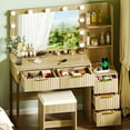 thumbnail image 2 of Ktaxon Flutted Makeup Vanity Table Set with 5 Drawer, Dressing Table w/Charging Station, Vanity Desk for Femal Gift, Wood Color, 2 of 9