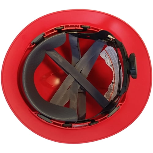 MSA 500 Series Full Brim Vented Hard Hats with 6 Point Ratchet Suspensions Red