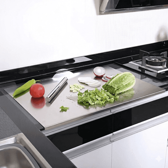 304 Stainless Steel Cutting Board with L-Shaped Lip, Non-Slip Countertop Cutting Board, Dishwasher Safe Heavy Duty Metal Chopping Board for Meat, Fruits, Vegetables, Bread and Baking, 15.75" × 23.62"