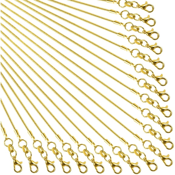 24 Pack Gold Snake Chain Necklace Chains with Lobster Clasps Gifts DIY for Jewelry Making, 1.2 mm