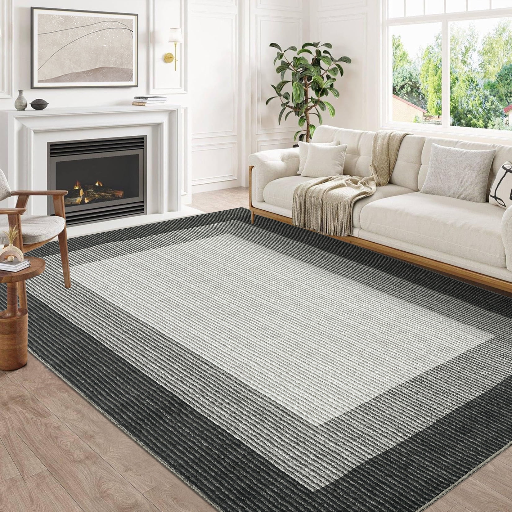 Haperlare Bordered Strip Print Area Rugs Washable Low Pile Rugs for Family Room Nursery Modern Grey Indoor Floor Carpet,10'x13'