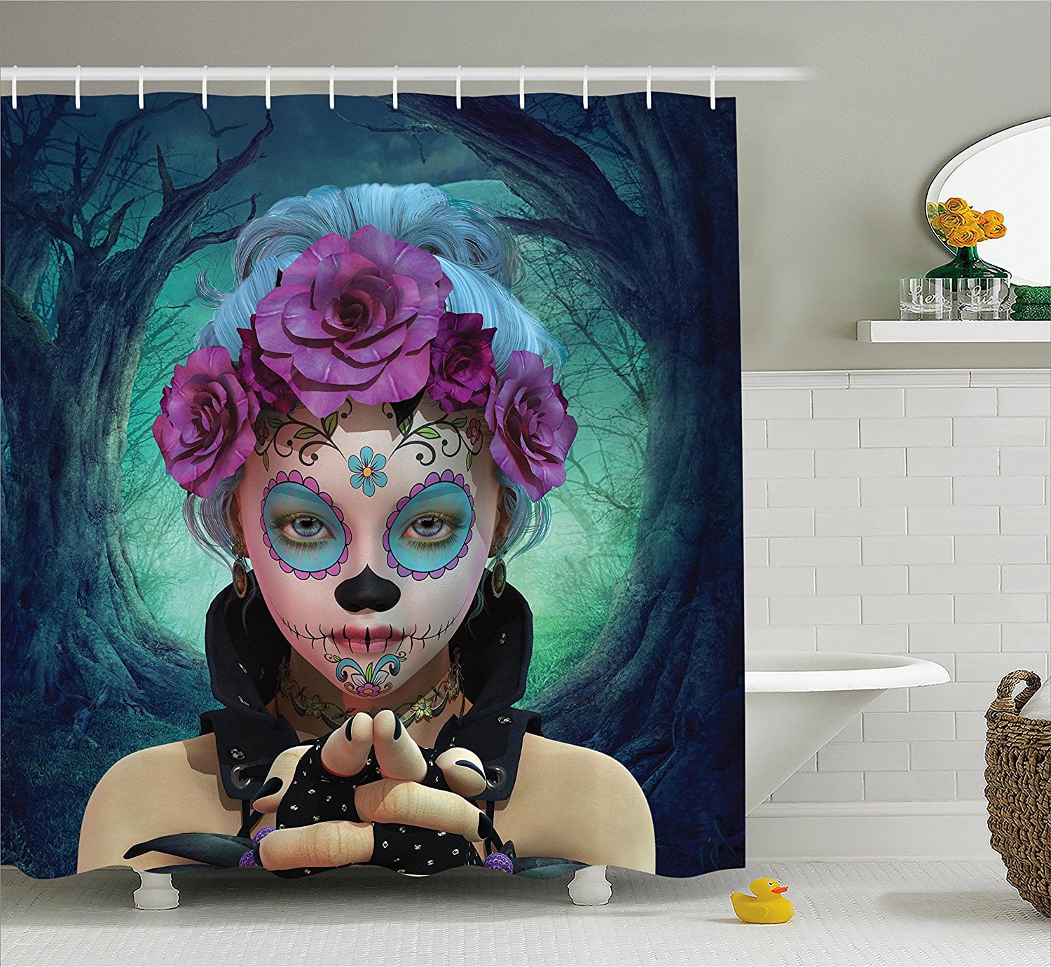 Details about   Day of the Dead Halloween Clown Makeup Face Waterproof Fabric Shower Curtain Set 