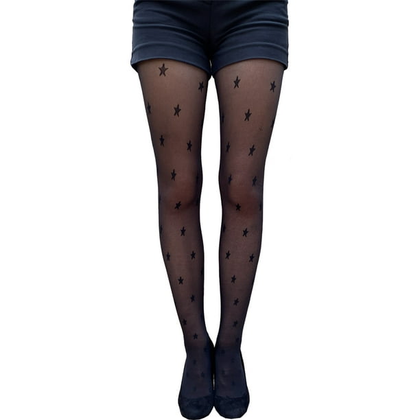 Black Stars Patterned Tights | Women's Plus Size Fashion Pantyhose - Walmart.com