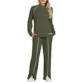 thumbnail image 3 of Nokdvo Outfit Sets for Women Fashion Casual Long Sleeve Pullover Tops Round Neck with Drawstring Wide Leg Leg Slit Pants Striped Fall Winter Sweatsuit Set with Pockets,Army Green XL, 3 of 3