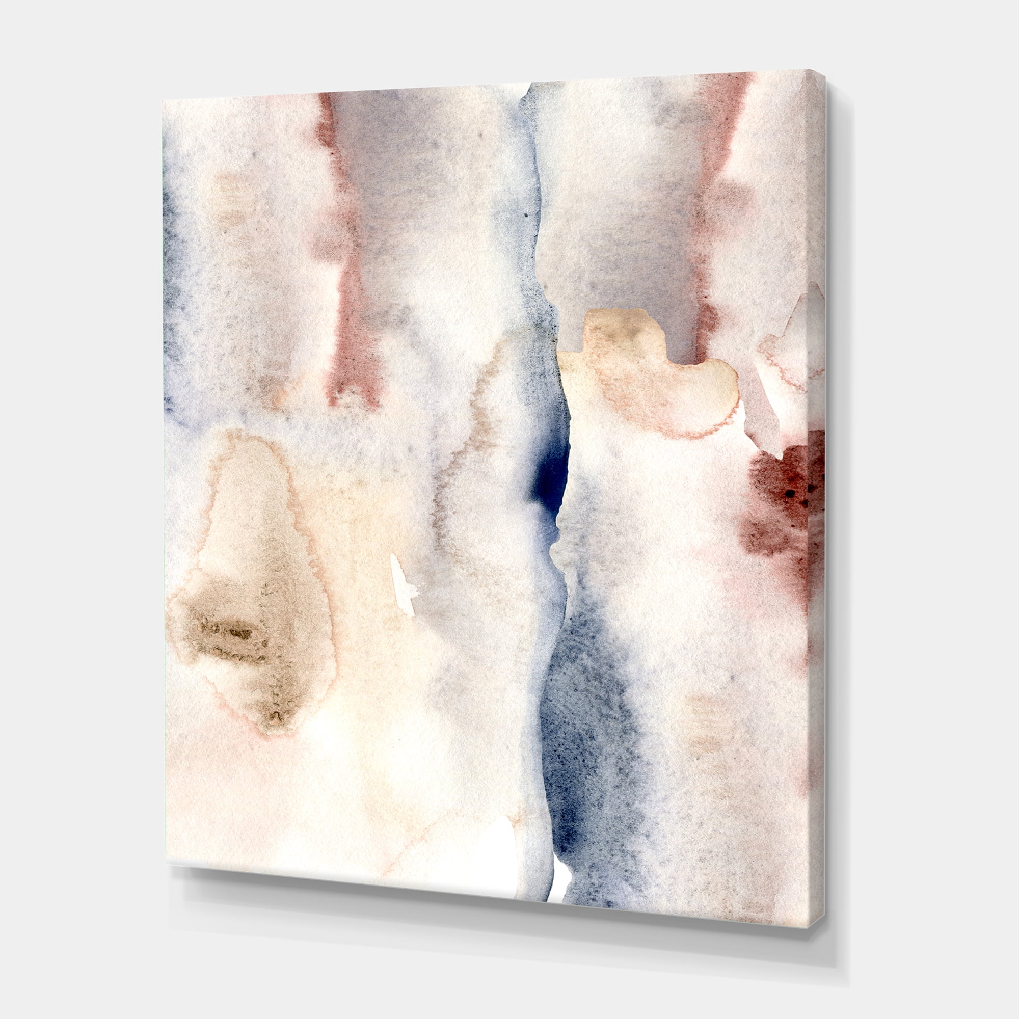 Designart ' Pastel Abstract With Pink Dark Blue and Gray Spots ' Modern Canvas Wall Art Print