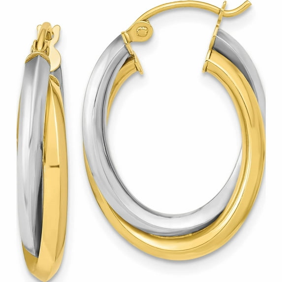 10K Two-Tone Polished Double Oval Hoop Earrings (23.8 X 16.85) Made In Indonesia 10er285