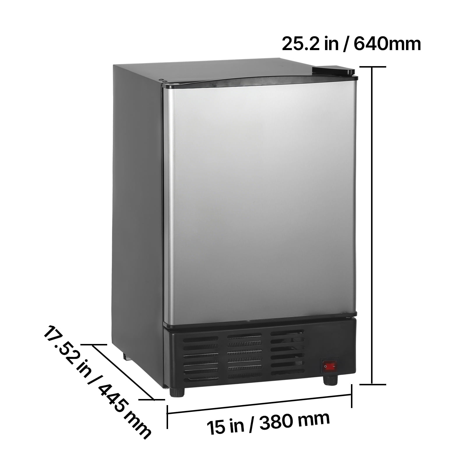 KFFKFF 15" W Under Counter Ice Maker, 15 lbs/Day Crescent Ice Machine with 11 lbs Storage Bin & Reversible Door, Freestanding Ice Maker for Home or Commercial Kitchens - No Drain Needed