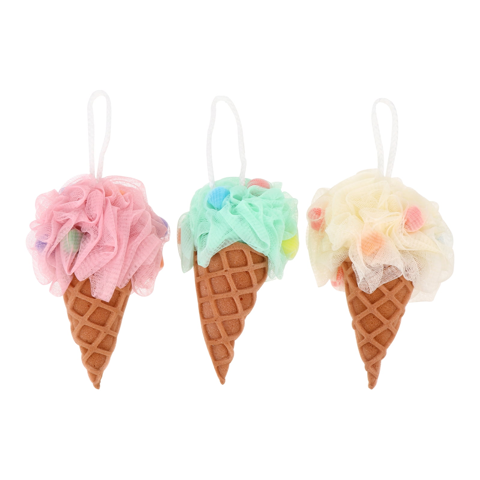 3pcs Bath Shower Sponge Balls Ice Cream Body Scrubber Exfoliating Bath Sponges