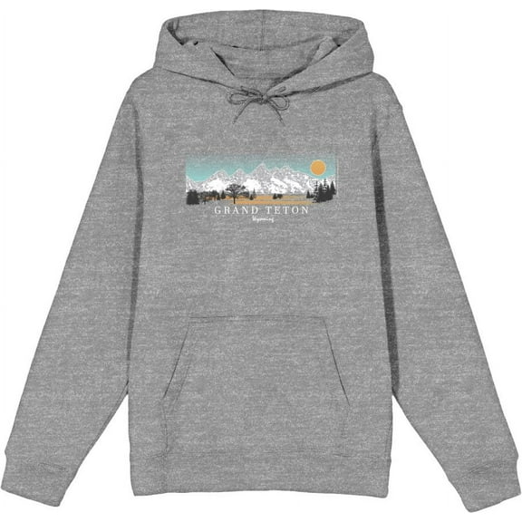 Adventure Society Grand Teton Wyoming Adult Heather Gray Long Sleeve Hoodie-Medium