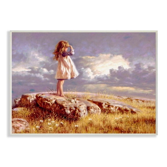 Stupell Industries Girl Gazing on Meadow Rock Sunset Clouds Design by Jim Daly