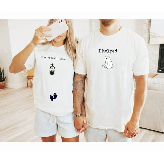 Couples Halloween Pregnancy Announcement Matching Tshirts, halloween baby reveal, a little boo is due, fall pregnancy shirt, new mom tee