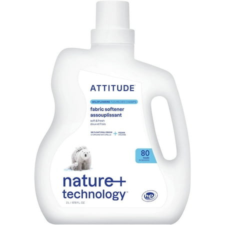 Liquid Fabric Softener, Plant-Based & Vegan, HE Compatible, Naturally Derived, Wildflowers Scent, 80 Loads, 67.6 Fl Oz