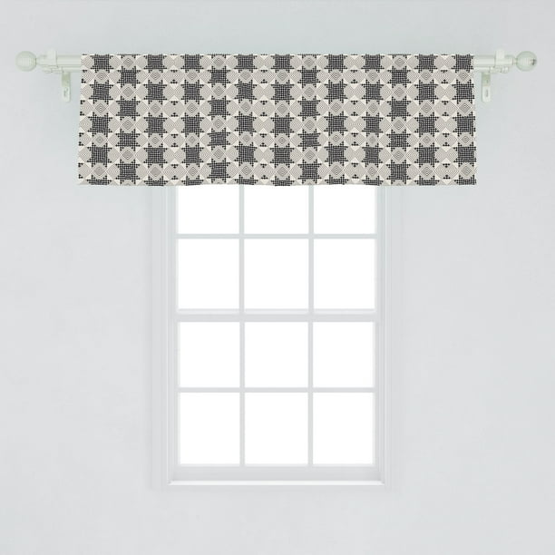 Geometric Window Valance, Repeating Pattern with Modernistic Plaid