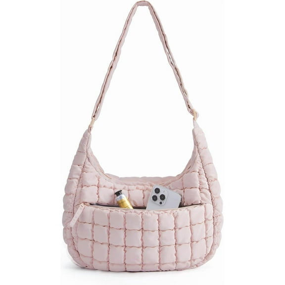 Kwuty Quilted Puffy Crossbody Bag for Women, Medium Cute Hobo Shoulder Purse Soft Fluffy Handbag for Daily Use