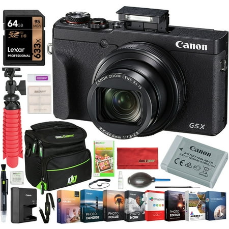 Canon PowerShot G5 X Mark II 20.1MP 4K Digital Camera with 5x Optical Zoom Lens 24-120mm f/1.8-2.8 3070C001 Bundle with Deco Gear Travel Case + 64GB Card + Compact Tripod Accessory Kit and