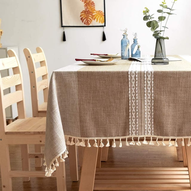 Linen Tablecloth Rectangular Beige Table Clothe Cov Heavy Duty Kitchen Table Cloth with Ta el 55×86 inch for Dining Party Decor