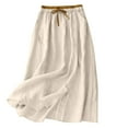 thumbnail image 2 of Cargo Skirts for Women Women's Loose Elastic Waist Cotton Linen Skirts Embroidery Floral A-Line Flowy Summer Casual Skirt Beige L, 2 of 9