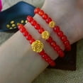 thumbnail image 4 of K-KED Pure 24K Yellow Gold Bracelet For Women 3D Rose 5mm Red Agate Beaded Link 7inchL-Big 11*6mm-0.8-0.85g, 4 of 6