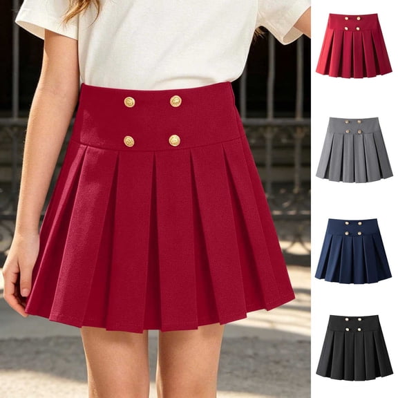 DJDLJWCJ Teen Girls School Uniform Skirt Pleated Scooter 14-16 Elastic Waist Solid Color A Line Summer Skirt with Lining Red Size 14