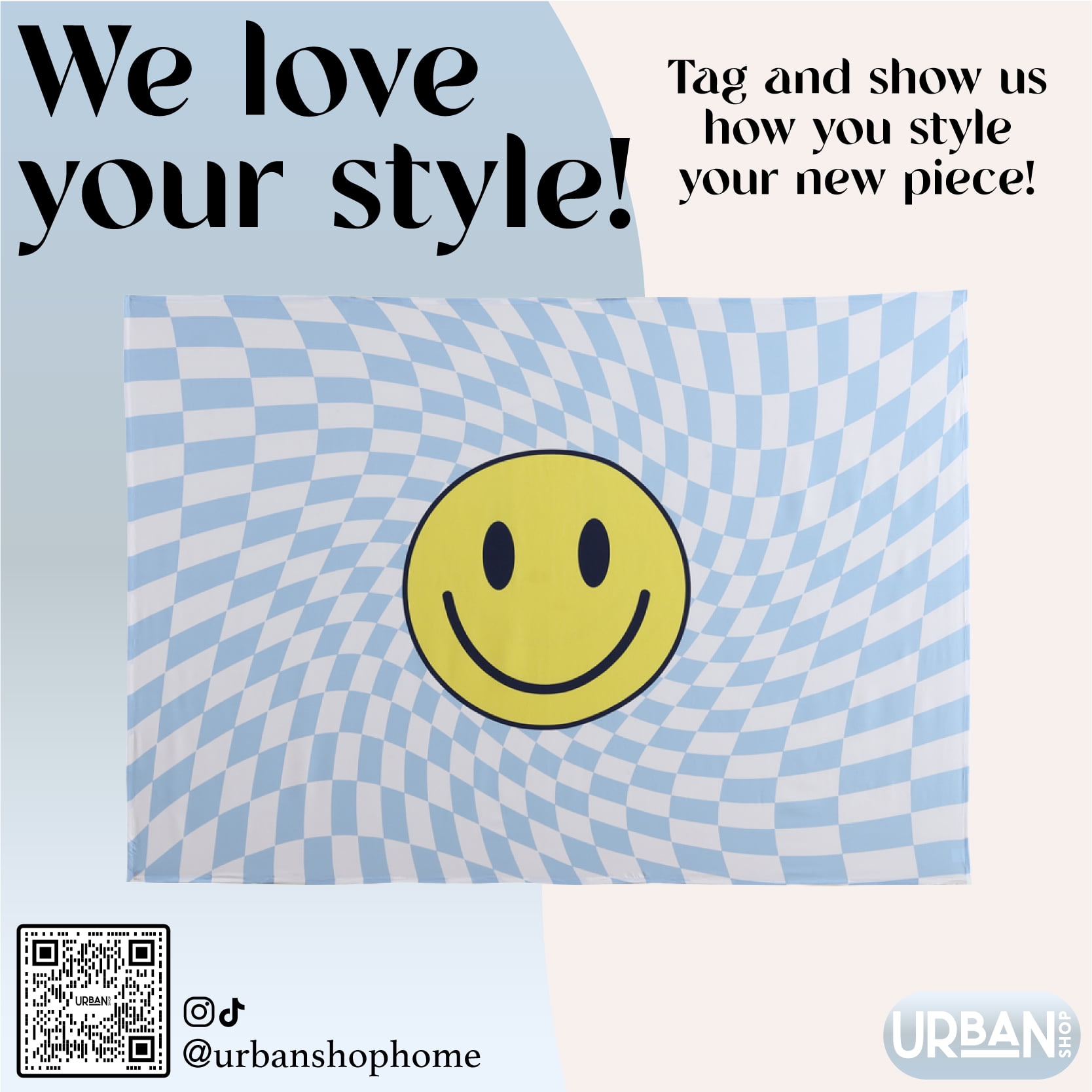 Urban Shop 60" x 60" Retro Blue Smiley Wall Tapestry