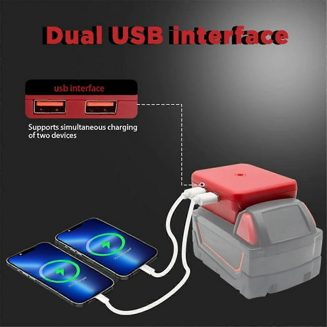 Battery Adapter with Dual USB Fast Charger Port for 18V Li-Ion Battery 48-11-1890 48-11-1865 48-11-1880