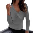 thumbnail image 2 of Qetyuw Womens Solid Color Ribbed Knit Sweater Criss Cross Wrap V Neck Long Sleeve Sweaters Casual Slim Fit Jumper, 2 of 8