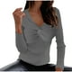 thumbnail image 2 of Suéter de cuello en V para mujer, suéter informal liso de manga larga con cuello en V para mujer, 2 of 8