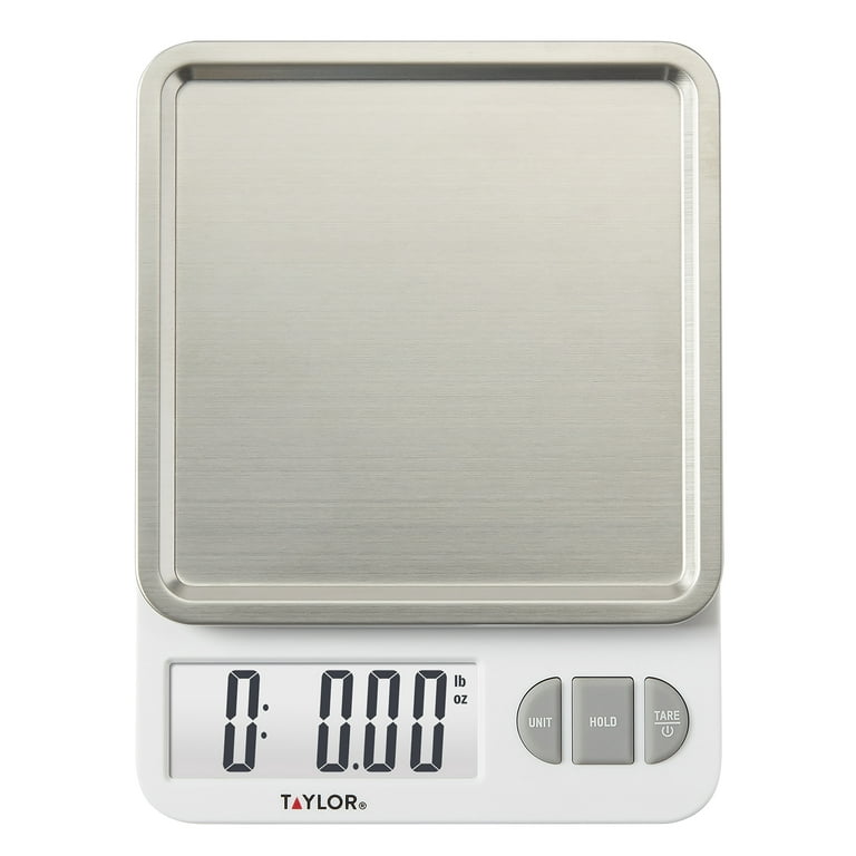 Taylor 11lb Digital Kitchen Scale and Food Scale with Removable Stainless  Steel Tray Cooking, Baking, Meal Prepping White