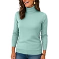 thumbnail image 5 of Nokdvo Womens Turtle Neck Sweaters Trendy Knitting Long Sleeve Solid Color Sweaters Fall Winter Casual Loose Ribbed Pullover Top,Light Green M, 5 of 5